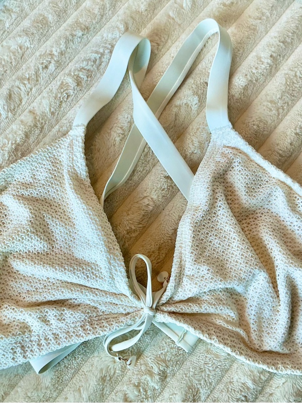 My Bikini Story White Textured Bikini Top D Cup Size L